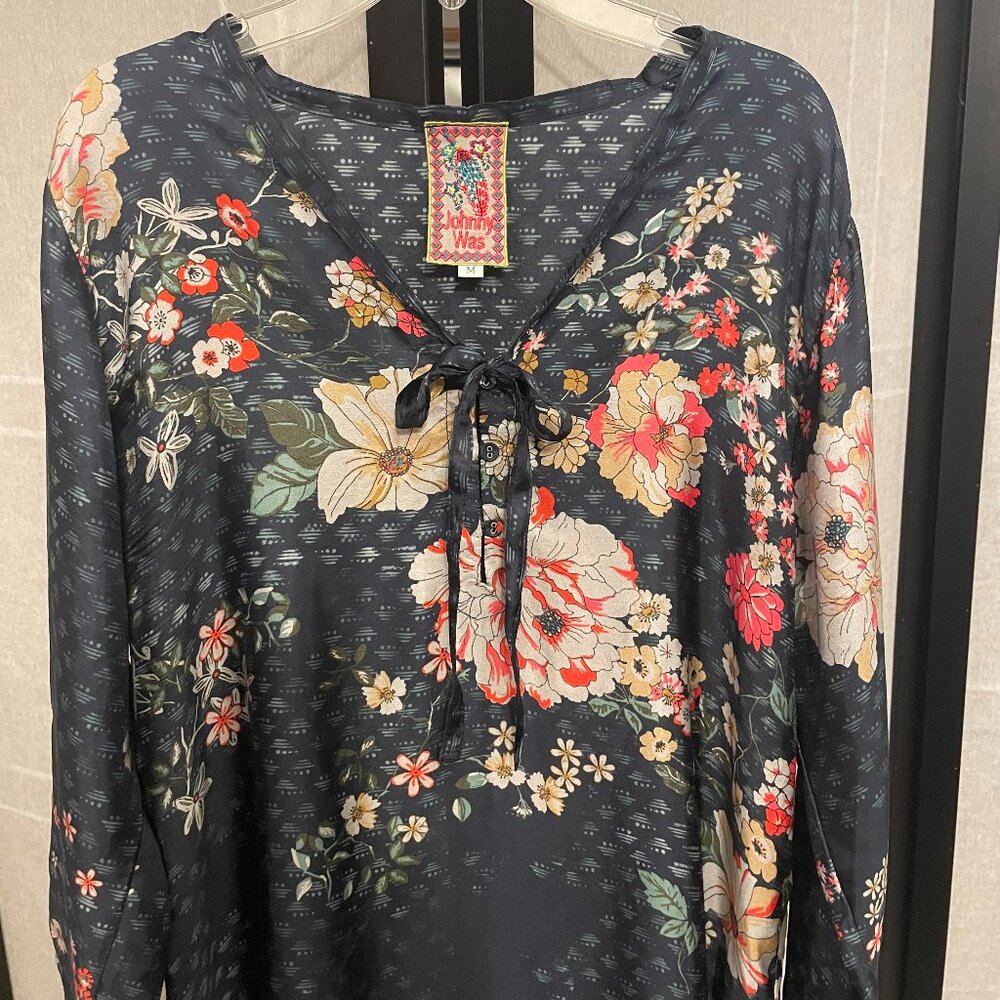 Johnny Was Silk Blue Floral Tunic/Dress - Picture 2 of 6